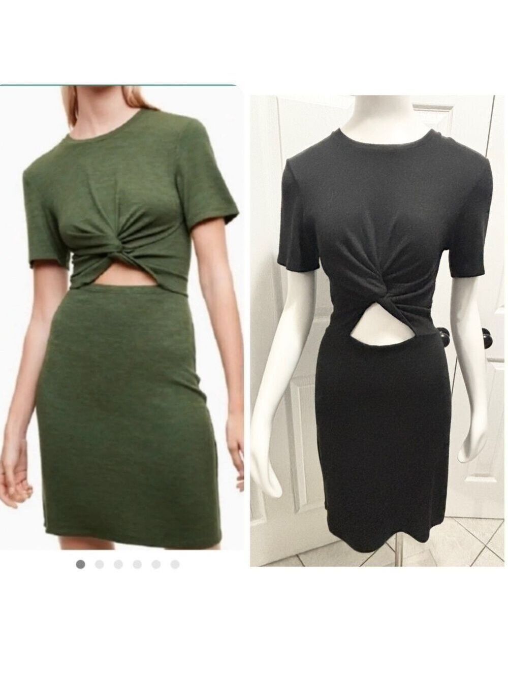 Aritzia WILFRED Katz Front Twist Knot Cut Out Dress Jersey Short Sleeve Sz Small